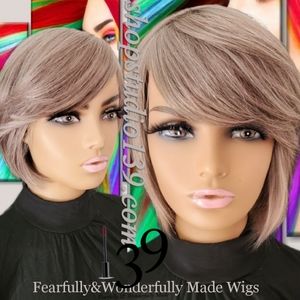 100%Human hair Ash grey bang bob wig